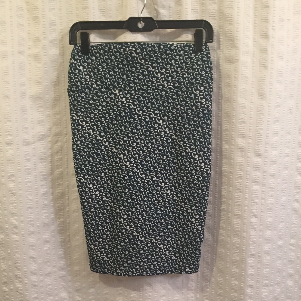 LULAROE Teal & White Cassie Pencil Skirt, Xs